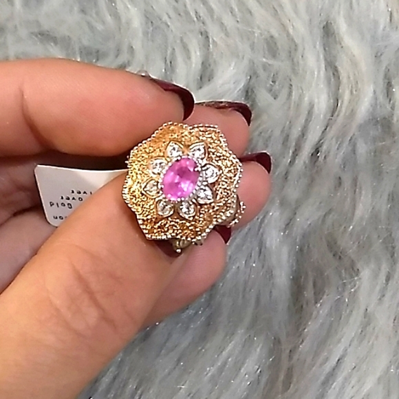 Sold ILAKAKA Hot Pink Sapphire Diamond Accent Vermeil Gold Cocktail Ring - Picture 5 of 9